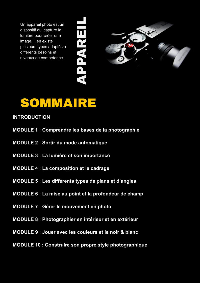 Aperçu de la formation photo